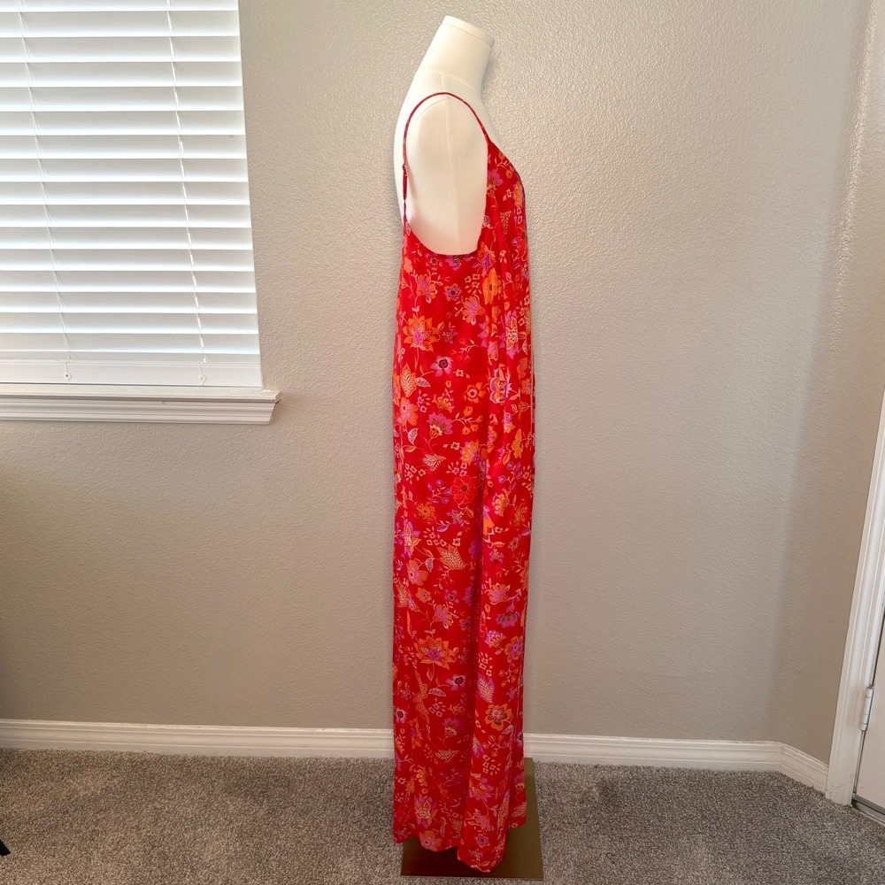 NWT Liverpool Floral Flowy Maxi Dress Red Orange Bohemian Resort Pockets Sz L - Picture 5 of 14